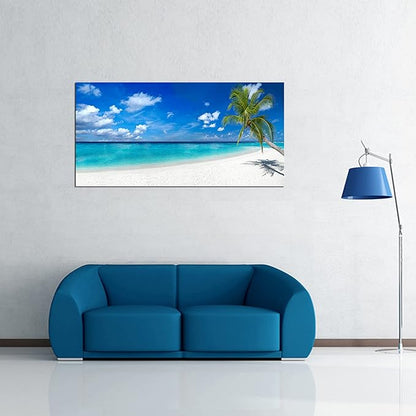 XXMWallArt FC2450 Seascape Wall Art Tropical Paradise Beach With White Sand and Coco Palms Canvas Wall Art Summer Beach Nature Pictures for Living Room Bedroom Home and Office Decor