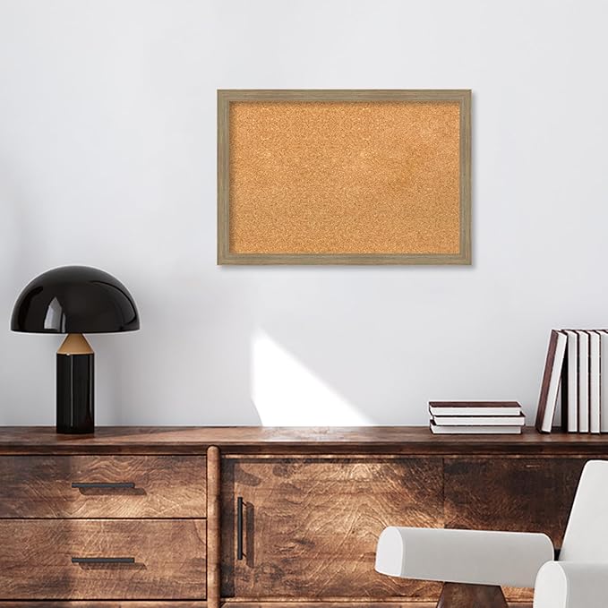Amanti Art Natural Cork Board for Wall, 18x26 Vision Board with Brown Wood Frame, Medium Corkboard Office Decor for Home Organization, Casual Corkboard Pinboard to display items for home organization