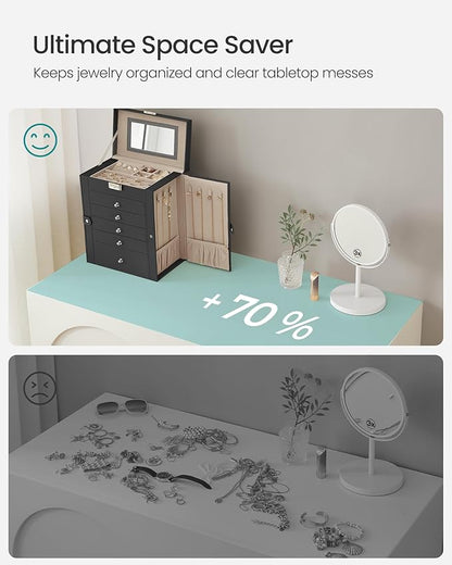 SONGMICS 6 Tier Jewelry Box, Jewelry Storage Organizer with 5 Drawers, Large Storage Capacity, with Mirror, Lockable, Jewelry Case, Gift for Loved Ones, For Watches, Black UJBC152B01