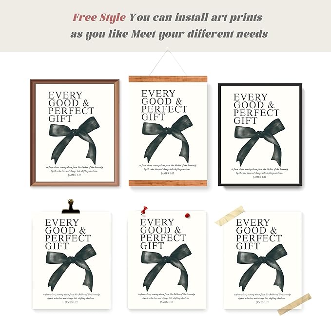 LARTSFRO Coquette Black Bow Christian Gifts Wall Art Decor Posters for Women, Black Bow Bible Room Bedroom Bathroom Dorm Wall Art Decor Aesthetic for Teen Girls Gifts, Inspirational Bible Verses Bow Wall Decor, 10x8 Inch Set of 4 Pcs Bow Pictures (UNFR...