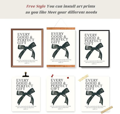 LARTSFRO Coquette Black Bow Christian Gifts Wall Art Decor Posters for Women, Black Bow Bible Room Bedroom Bathroom Dorm Wall Art Decor Aesthetic for Teen Girls Gifts, Inspirational Bible Verses Bow Wall Decor, 10x8 Inch Set of 4 Pcs Bow Pictures (UNFR...