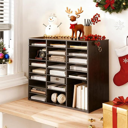 HOOBRO Literature Organizer, 27 Compartments Wooden Mail Organizer, Countertop Literature Sorter with Adjustable Shelves for Home, Office, School, Student Mailbox for Classroom, Black BK27WF01