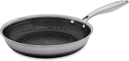 Hell's Kitchen Hybrid 9.5" Frying Pan, Tri-Clad Stainless Steel and Nonstick Ceramic PFAS Free, no PFOA, no PTFE, no Teflon, Non Toxic Cookware, Metal Utensil Safe, All Cooktops, Oven Safe