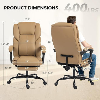 Office Chair with Footrest, Executive Breathable Leather Office Desk Chair with Lumbar Support - Ergonomic Comfy Wide Reclining Swivel Rolling Gaming Computer Chair with Adjustable 90-135° High Back