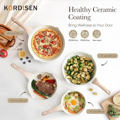 Kordisen Nonstick Ceramic Frying Pan, 12.5 Inch Ceramic Large Skillet, Healthy Non Toxic Cooking Pan, Stay-Cool Handle, Induction Compatible, PFOA & PFAS Free, White