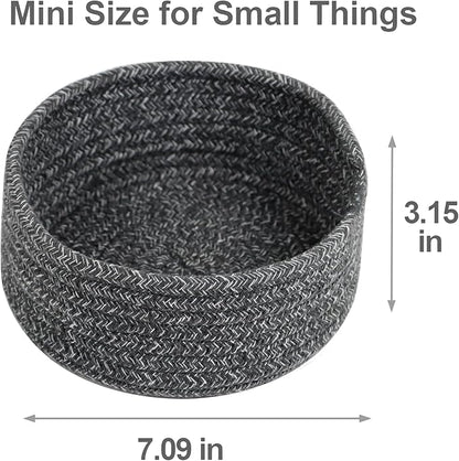 Small Basket, Set of 3 Small Woven Basket, Rope Baskets for Gifts, Cute Mini Tiny Baskets for Organizing Decor Nursery, Decorative Boho Round Storage Basket Bathroom Organization Bin (Grey)