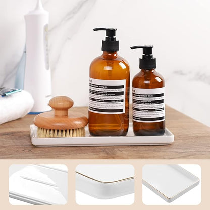 Gurygo 10" Bathroom Tray, Ceramic Vanity Trays for Bathroom, Small Ceramic Tray, Kitchen Soap Trays for Kitchen Counter (White with Gold-Edged, 10",Set/1)