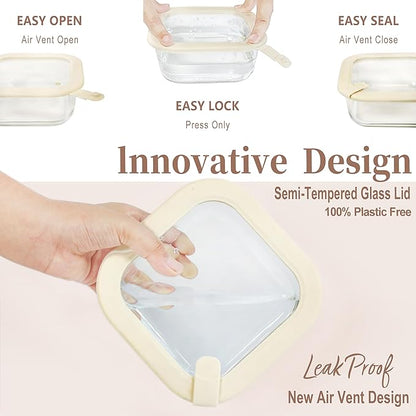 Urban Green Glass Food Storage Containers with Glass Lids, Microwave Safe Food Container Set, Airtight Meal Prep Containers, LeakProof, 100% Plastic Free, 6 Pack