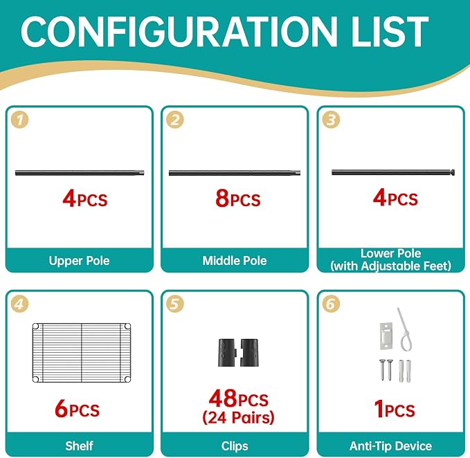 SINGAYE 6 Small Shelf Storage Wire Shelves Closet Bathroom Organizers Metal Pantry Kitchen Garage Shelving Unit Laundry Room Organization Home Narrow Rack Net Basket with Wheels Black