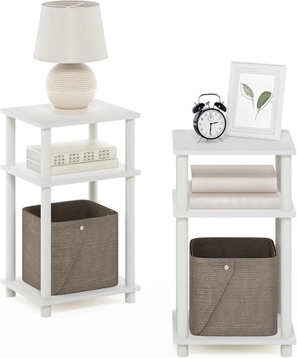 Furinno JUST Night Stand Set of 2, 3-Tier Turn-N-Tube Nightstand, Toolless Bedside Tables, End Table, Side Table with Open Storage for Bedroom, Closet, Dorm, Bathroom, White