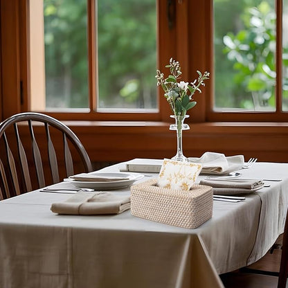 Rattan Tissue Box Cover Natural Woven Facial Napkin Holder Rectangular 10 x 6.1 x 4.1 Inch (White)