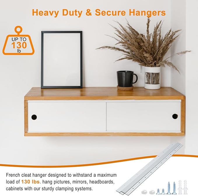 Apragaz French Cleat, Picture and Mirror Hanger with Hardware,Keep Level,130 lbs, Aluminum，30 Inch-4 Pairs