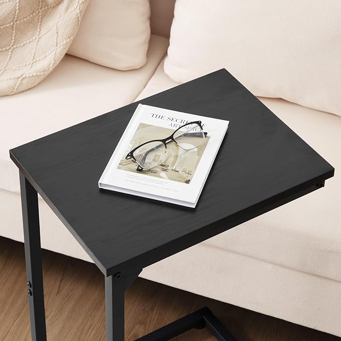 AMHANCIBLE C Shaped End Table, Couch Tables That Slide Under, TV Tray Snack Table for Sofa, Small Side Table for Couch, Small Space, Living Room, Black HET02CBK-1