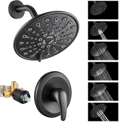 gotonovo Shower Faucet Set Bathroom Shower Head and Handle Set Complete 6 Settings 6 inch Rainfall Shower Head Kit High Pressure Shower System Combo Shower Trim Kit with Valve Oil Rubbed Bronze
