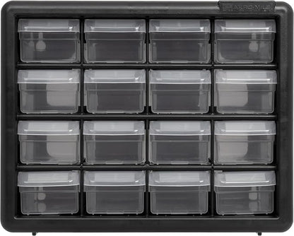 Akro-Mils 16-Drawer Plastic Storage Cabinet | 10-1/2 x 6-1/2 x 8-1/2 Inch | Black | Model 10116 | Garage Organization