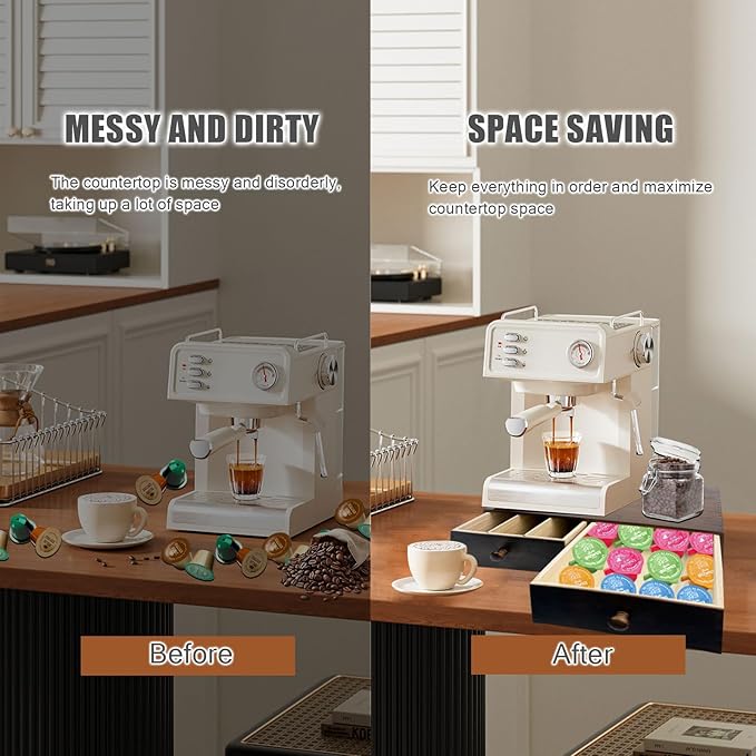 Coffee Pod Holder Storage, Wooden K Cup Organizer for Countertop, K Cup Drawer and Tea Organizer for Counter, Coffee Station Organizer with Silicone Non-Slip Pad (30 Pod Capacity)