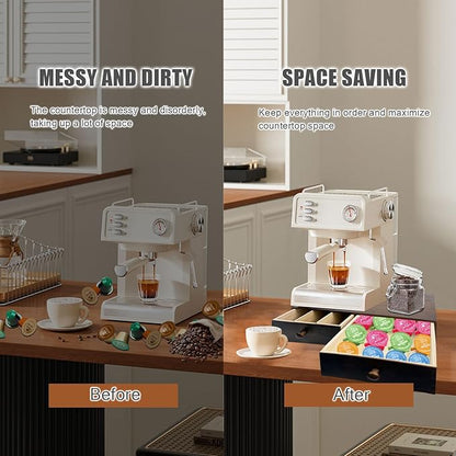 Coffee Pod Holder Storage, Wooden K Cup Organizer for Countertop, K Cup Drawer and Tea Organizer for Counter, Coffee Station Organizer with Silicone Non-Slip Pad (30 Pod Capacity)