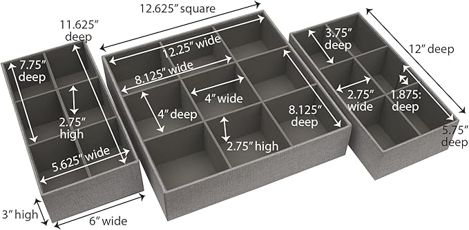 Household Essentials 3 Piece Drawer Organizers Starter Set, Black