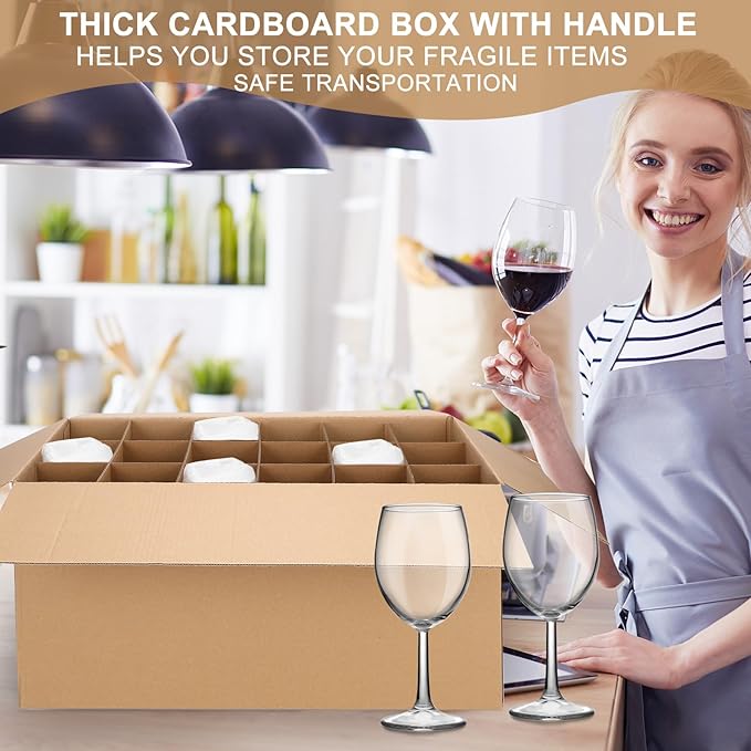 5 Sets Glass Packing Kit for Glasses and Stemware Includes Kitchen Moving Boxes Cell Divider Unit Foam Pouches Glass Packing Boxes for Moving Glasses Wine Dish(24 x 12 x 11 Inch)