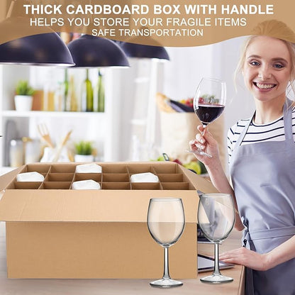 5 Sets Glass Packing Kit for Glasses and Stemware Includes Kitchen Moving Boxes Cell Divider Unit Foam Pouches Glass Packing Boxes for Moving Glasses Wine Dish(24 x 12 x 11 Inch)