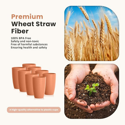 Homienly Plastic Cups Reusable Wheat Straw Cups 8 PCS a Good Alternative Plastic Water Glasses Unbreakable Drinking Cup Reusable Dishwasher Safe Microwave Safe Cups with Orange Color (20 OZ)