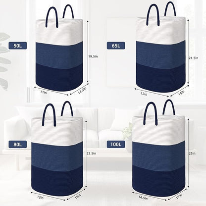 Woven Laundry Basket for Clothes,100 L Large Rectangle Laundry Hampers with Beads Tassel, Nursery Storage Basket for Toys, Tall Dirty Clothes Hamper for Bedroom Aesthetic, Laundry Room Organization