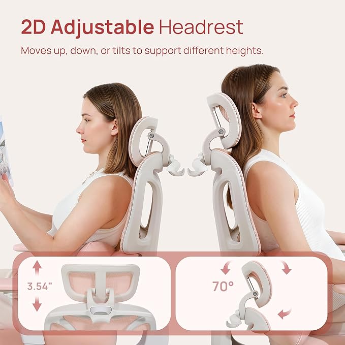 CabLady S1 Petite Ergonomic Office Chair Design with Detachable Pillow Lumbar Cushion, Coat Hanger, 2D Headrest & PU Armrests, Cloud Seat & Footrest Cute Desk Chair for Women Girls