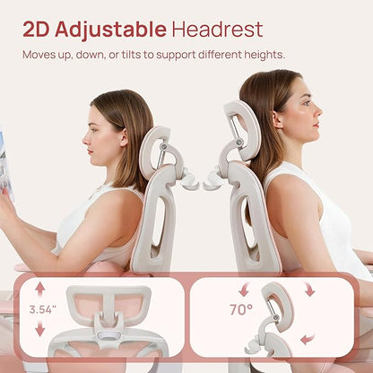 CabLady S1 Petite Ergonomic Office Chair Design with Detachable Pillow Lumbar Cushion, Coat Hanger, 2D Headrest & PU Armrests, Cloud Seat & Footrest Cute Desk Chair for Women Girls