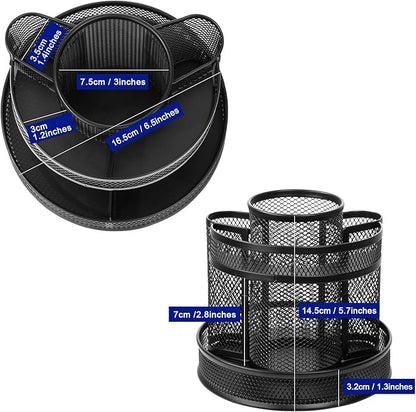 Comix 360° Rotating Pen Holder for Desk, 9 Compartments Office Desk Organizer, Black Mesh Metal Pencil Holder Cup for Office Home School