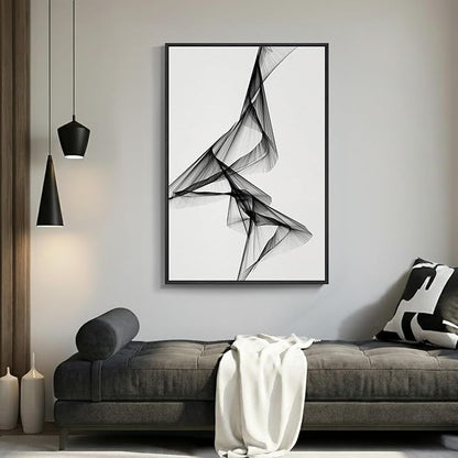 Framed Black and White Abstract Wall Art, Modern Minimalist 1 Piece Canvas Prints Paintings for Walls, Large Elegant Lines Pictures for Living Room Dining Bedroom Hallway Office Wall Decor 24x36 In