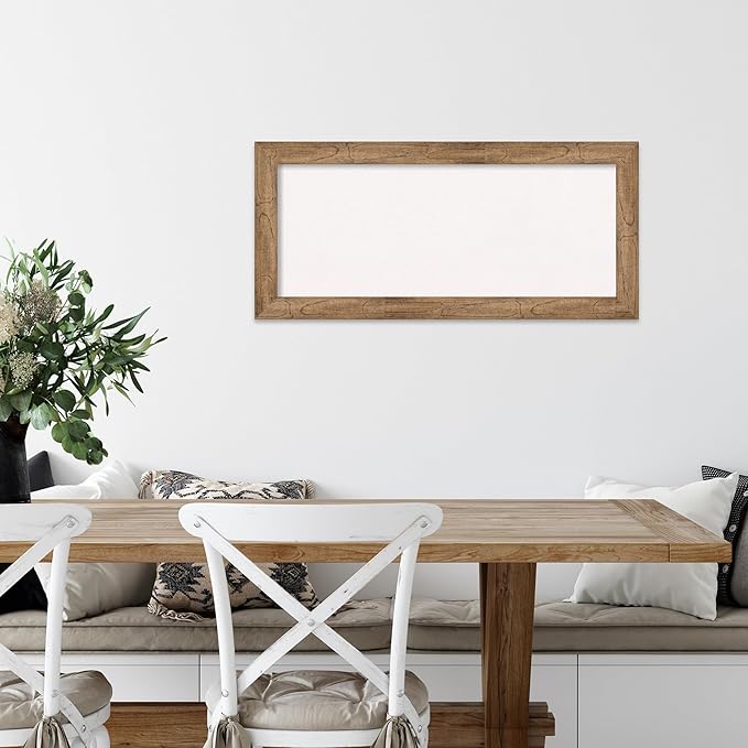 Amanti Art White Cork Board for Wall, 16x34 Vision Board with Brown Wood Frame, Medium Corkboard Office Decor for Home Organization, Rustic Farmhouse Corkboard Pinboard to display items for home
