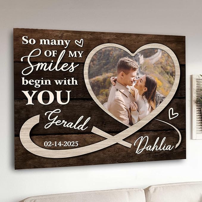 Love Signal Personalized Couple Canvas Wall Art Unique Custom Valentines Day, Anniversary, Wedding, Birthday Gift for Couples, Husband, Wife, Custom Name and Photo Wall Decor for Bedroom