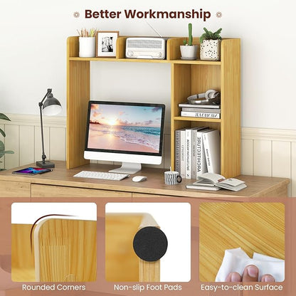 Desk Hutch, Desktop Shelf with 5 Shelves, Desk Bookshelf w/Anti-Toppling Devices, Wood Table Top Bookshelf Organizer, Small Desk Shelf for Study, Office, Dorm (Burlywood, 5 Shelves)