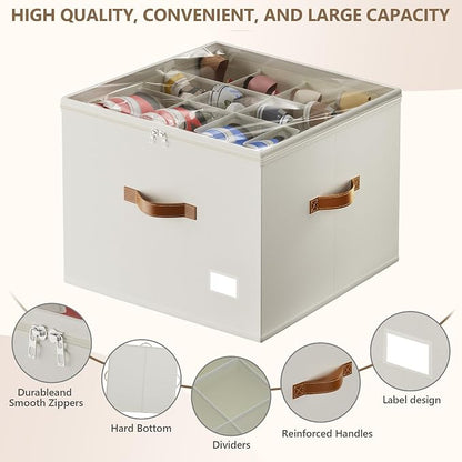 Vincona Shoe Organizer for Closet,2 Pack Shoe Storage Bins Foldable Shoe Storage Box Containers with Clear Cover and Sturdy Handles,Shoe Rack for Closet Storage for Sneakers Heels Slippers (Beige)