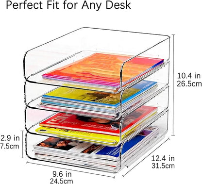 DCA 4 Tier Clear Desk Organizer, Stackable Paper Tray, Acrylic File Holder Paper Organizer for Office, Home, School, Letter & A4 Size