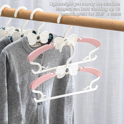 Baby Hangers for Closet 20pcs, Pink Kids Clothes Hanger Plastic, 11-14.5" Adjustable Perchas for Child Dresses, Non-Slip Children Bow Hanger for Girl Toddler Infant Nursery Newborn Clothing