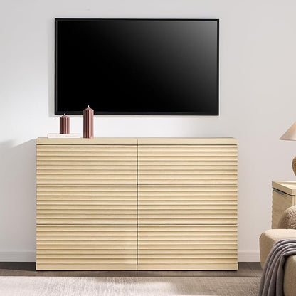 SICOTAS Sideboard Buffet Liquor Cabinet with Storage, Modern Fluted Credenza Coffee Bar Storage Cabinet with Larger Drawers, Mid Century Media Console Table for Living Room Kitchen Hallway (3 Pieces)