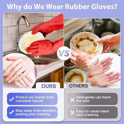 Rubber Kitchen Dishwashing Gloves - 4 Pairs Colorful Reusable Cleaning Gloves for Kitchen Washing Dishes and Household Cleaning(Small, Yellow+Red)