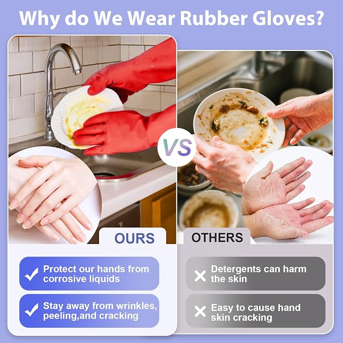 Rubber Kitchen Dishwashing Gloves - 4 Pairs Colorful Reusable Cleaning Gloves for Kitchen Washing Dishes and Household Cleaning (Medium, Yellow+Red)