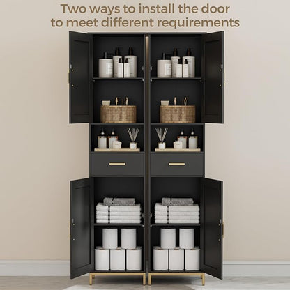 Homhedy 67" H Bathroom Storage Cabinet, Tall Storage Cabinet with Adjustable Shelves, Freestanding Cabinet with Doors and Drawer, Narrow Cabinet for Bathroom, Living Room, Kitchen, Dining Room, Black