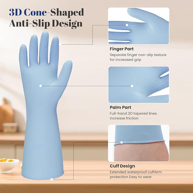 Rubber Kitchen Dishwashing Gloves - 4 Pairs Colorful Reusable Household Cleaning Gloves For Washing Dishes And Cleaning Tasks，Flexible And Durable Waterproof (Small, Dark Green+Blue+Green+Gray)