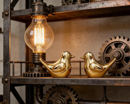 Artconal Small Gold Bird Statue Ceramic 2-Piece Set, 2¾ inch Cute Knick Knack for Home Office Shelf Desk Decor
