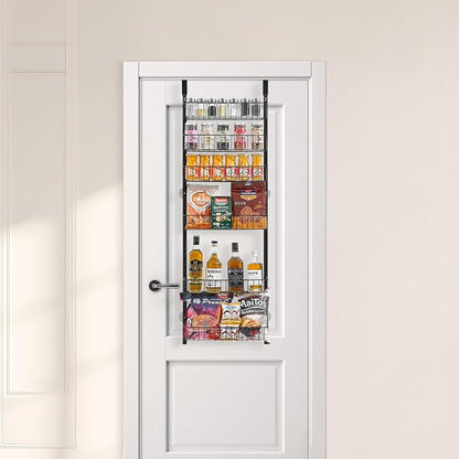 VEVOR Over the Door Pantry Organizer, 6-Tier Pantry Organization and Storage, Heavy-Duty Steel Hanging Spice Rack, Adjustable Wall Seasoning Shelves, for Home Kitchen Laundry Room Bathroom, Black