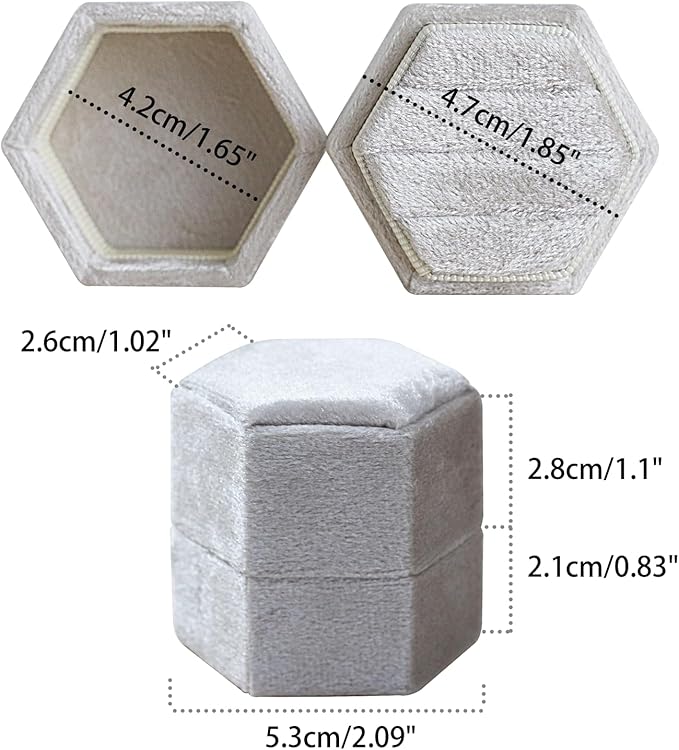 Wedding Ring Box 3 Slots - Hexagon Velvet Ring Box, Detachable Lid Three Slots Jewelry Ring Gift Box, Gorgeous Vintage Premium Ring Bearer Boxes for Proposal Engagement