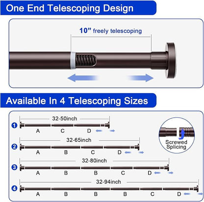 Ausemku Shower Curtain Rod 32-50 Inch Adjustable - 1 Inch Diameter Heavy Duty No drill Spring Tension Shower Rod, Non-Slip Rustproof Telescopic Rod for Bathroom, Brown