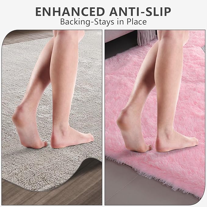 Shag Area Rugs for Bedroom Living Room,6X9 Ultra Soft Fluffy Area Rugs for Dorm,Indoor Carpet Plush Rugs for Home Decor, Pink