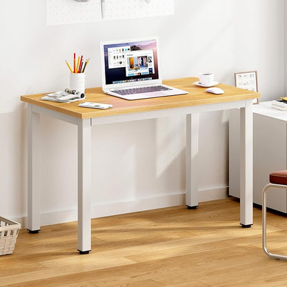 DlandHome 31.5 inches Small Computer Desk for Home Office Activity Table Writing Table for Small Spaces Study Table Student Laptop Desk Teak and White DND-AC3TW-8040,Teak + White