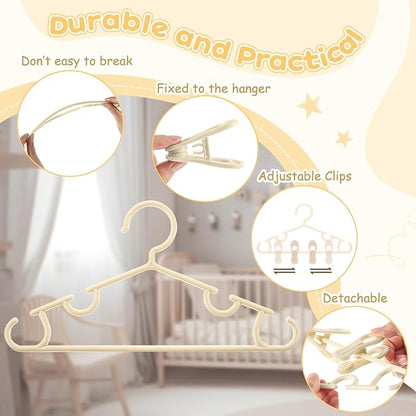 Hsei 5/10/40 Pack Baby Hangers with 10/20/80 Clips, Plastic Kids Pants Hangers for Nursery Closet Top and Bottom Clothes Hanger Set for Newborn Infant Toddler(30 Packs Total,Yellow,10.6 Inch)