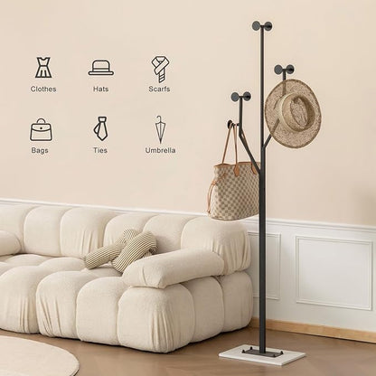 JIAYUEJU Heavy Duty Coat Rack Tree-shaped Metal Freestanding Coat Tree with Sturdy Marble Base Corner Coat Rack for Bedroom Entryway Hallway 14.96 x 10.24 x 68.9 Inches (Black)