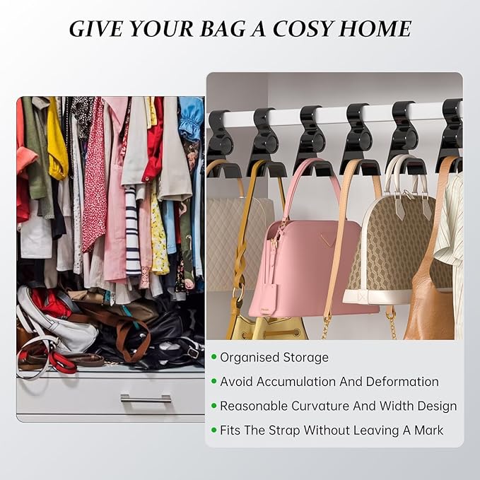 3-Pack Acrylic Purse Hangers for Closet Organization | Multi-Purpose Durable Hooks for Handbags, Scarves, Hats & Belts (Black)